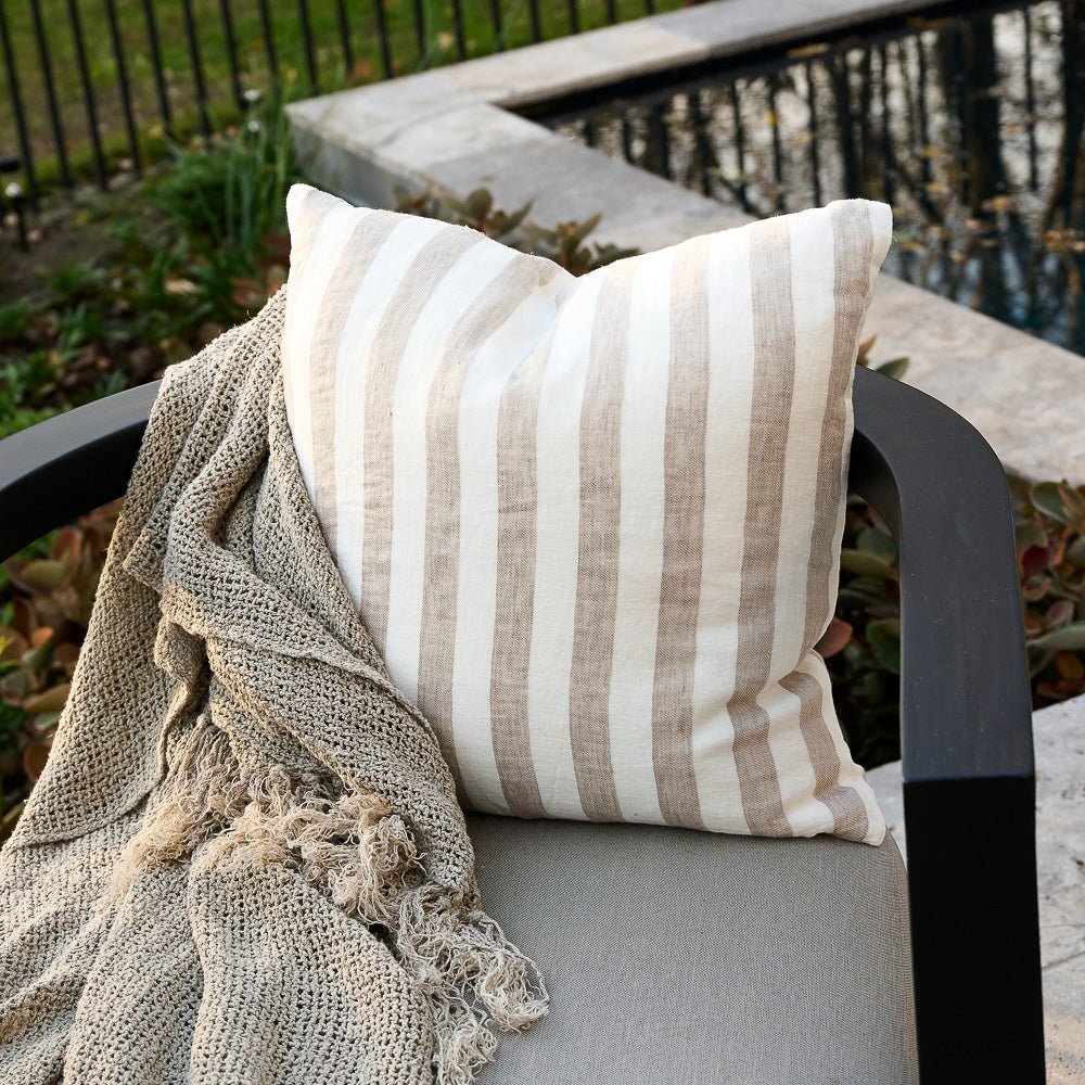 Santi Outdoor Linen Cushion - White/Natural Stripe  - Eadie Lifestyle