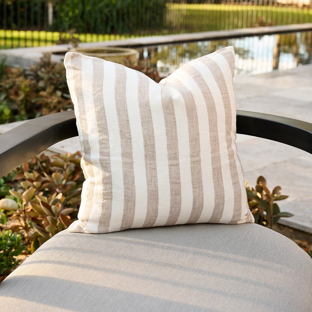 Santi Outdoor Linen Cushion - White/Natural Stripe  - Eadie Lifestyle