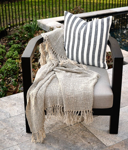 Santi Outdoor Linen Cushion - White/Navy Stripe - Eadie Lifestyle