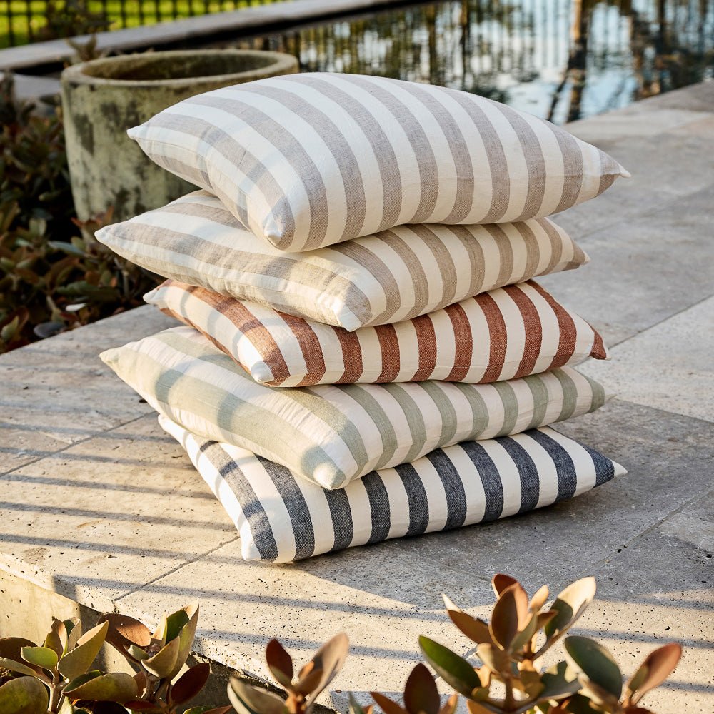 Santi Outdoor Linen Cushion - White/Silver Stripe - Eadie Lifestyle