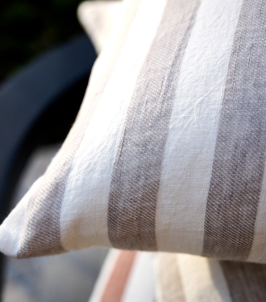 Santi Outdoor Linen Cushion - White/Silver Stripe - Eadie Lifestyle