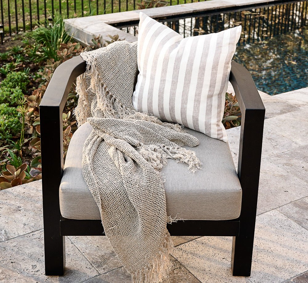 Santi Outdoor Linen Cushion - White/Silver Stripe - Eadie Lifestyle