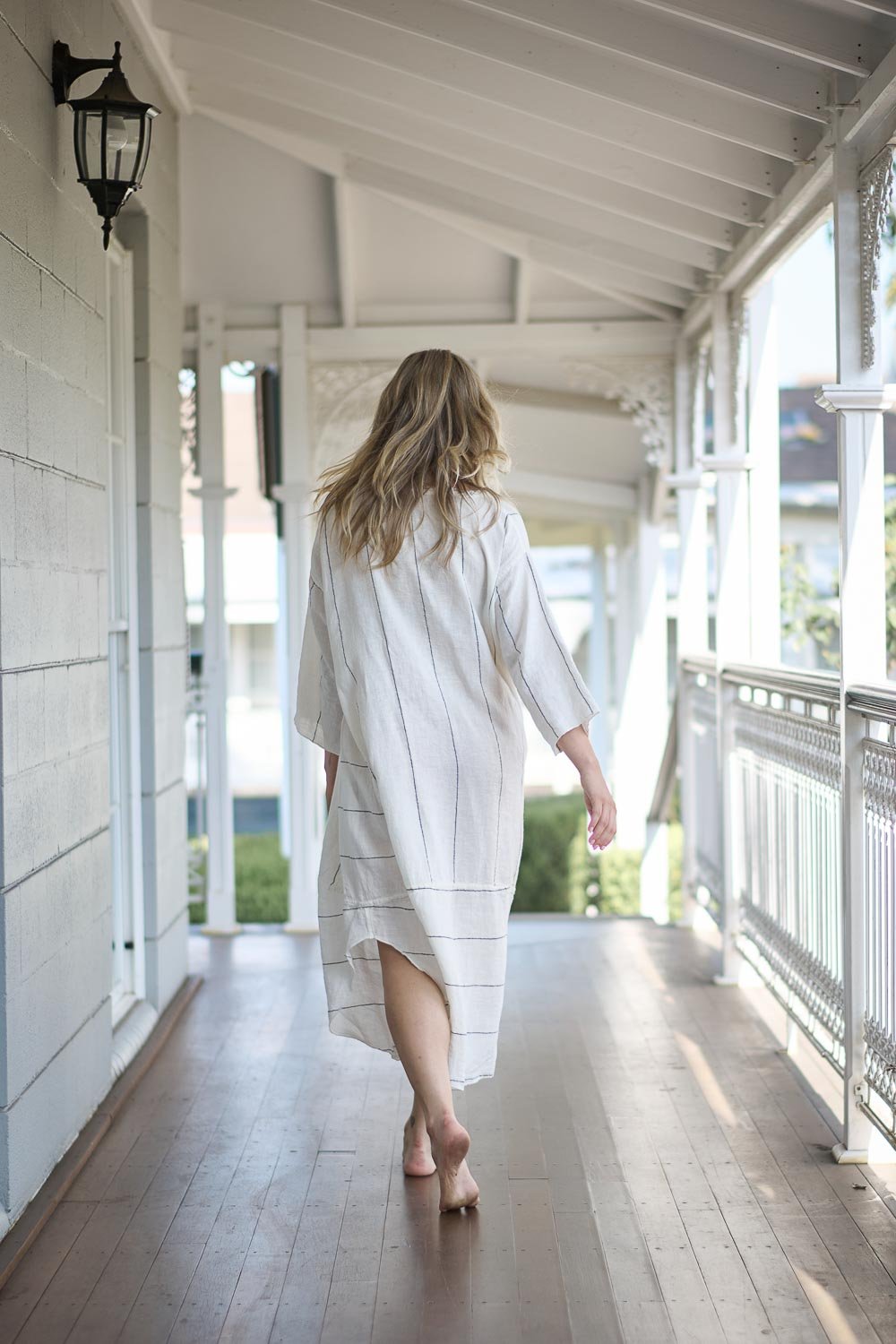 The Carter Malle Linen Dress - Off White w/ Charcoal Fine Stripe