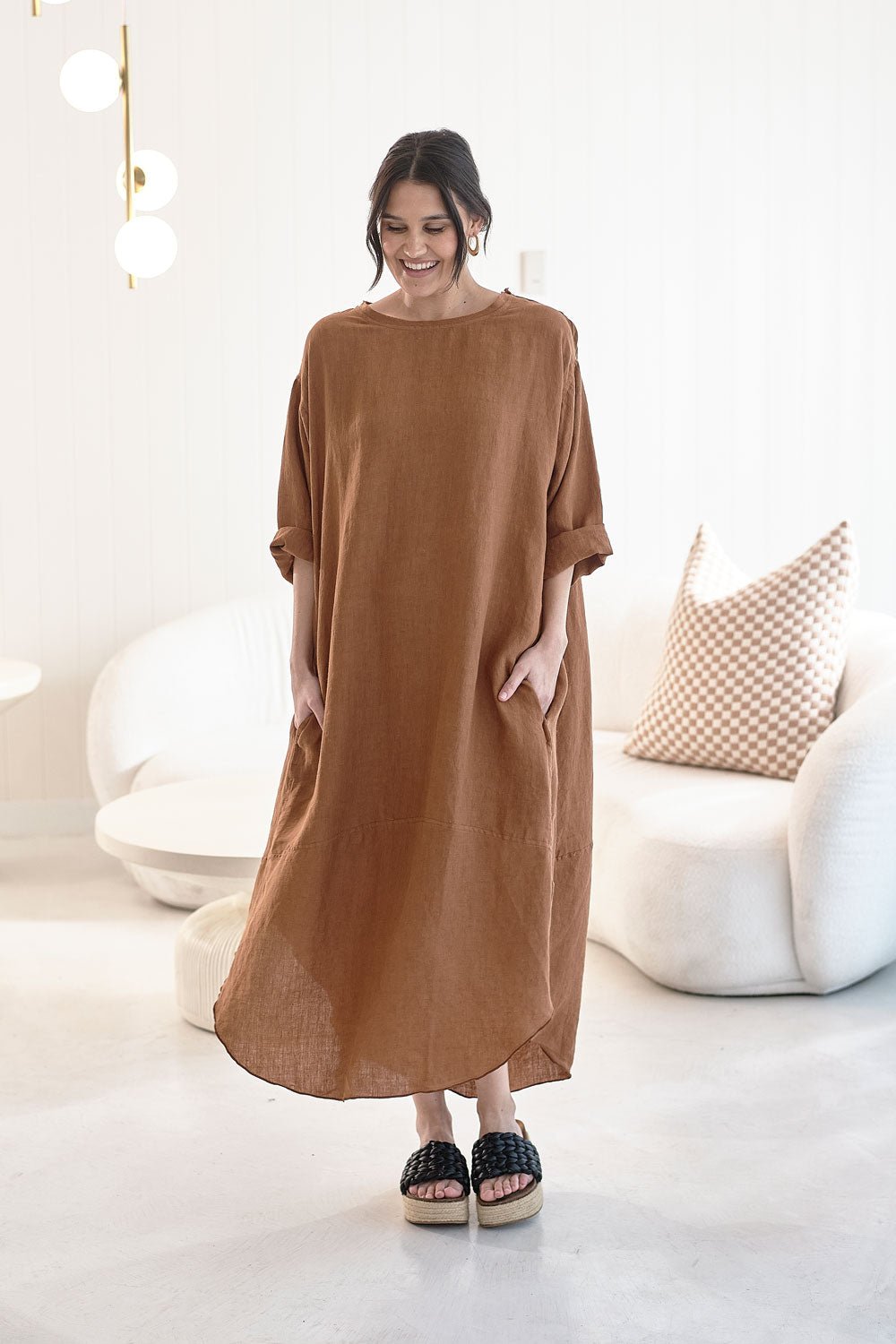 The Malle Linen Dress - Nutmeg - Eadie Lifestyle