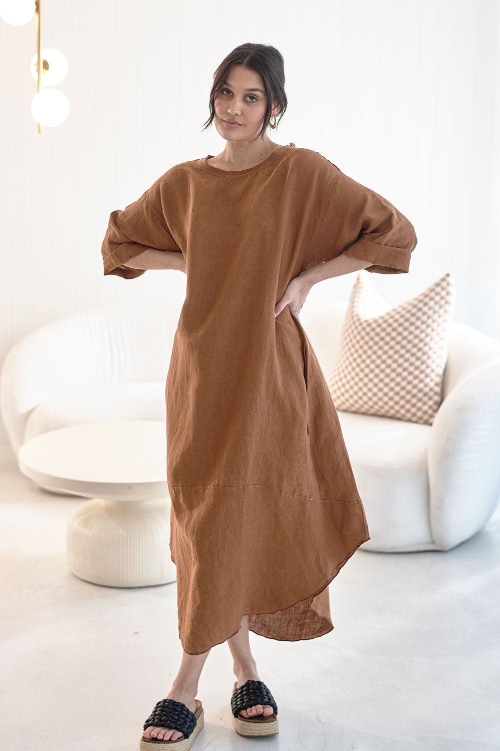 The Malle Linen Dress - Nutmeg - Eadie Lifestyle