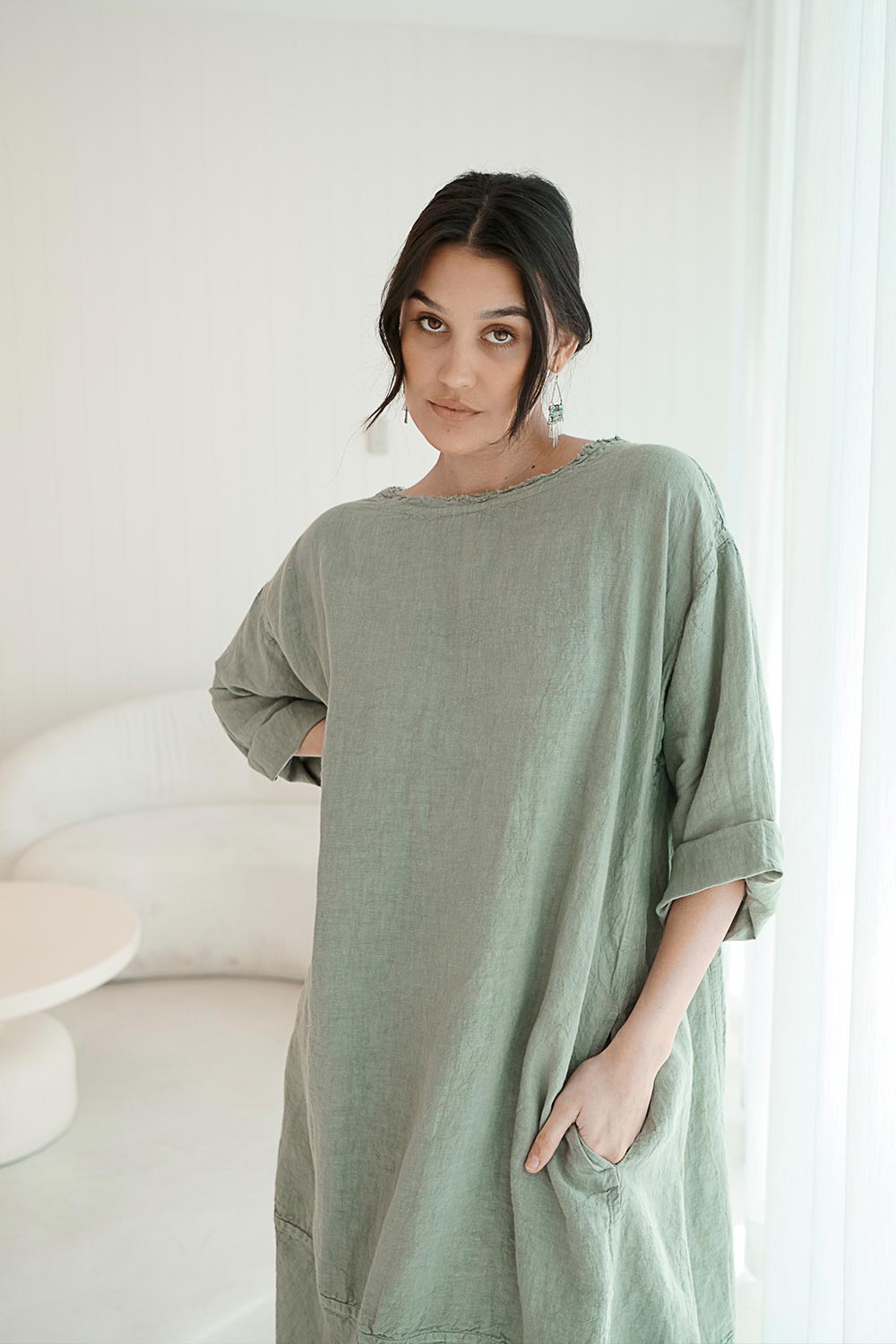 The Malle Linen Dress - Pistachio - Eadie Lifestyle