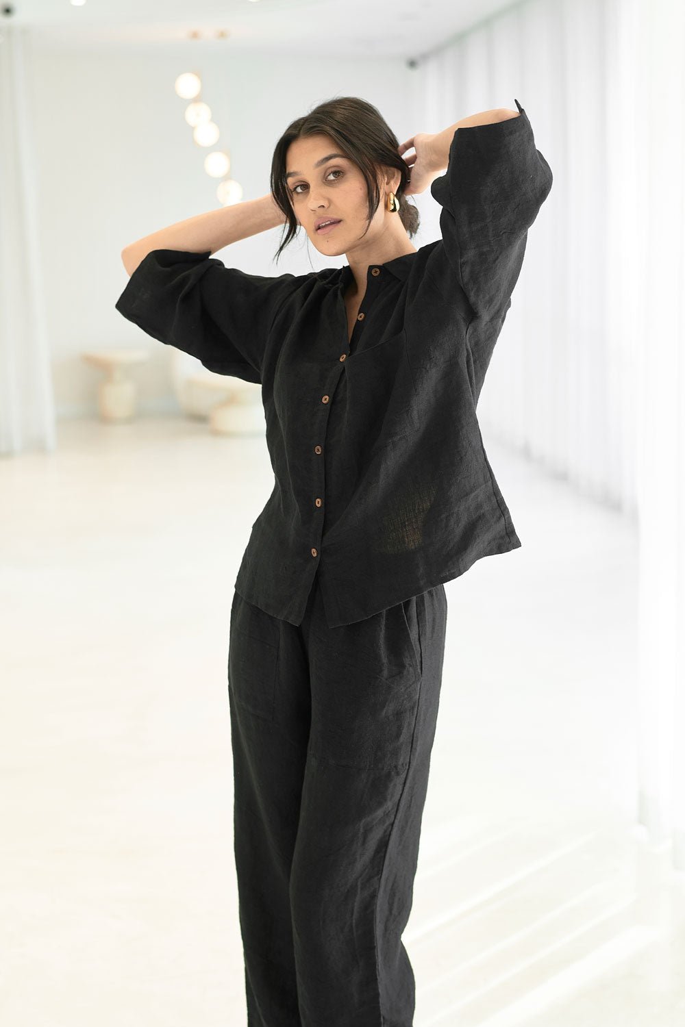 Wide Leg Linen Pant - Black  - Eadie Lifestyle