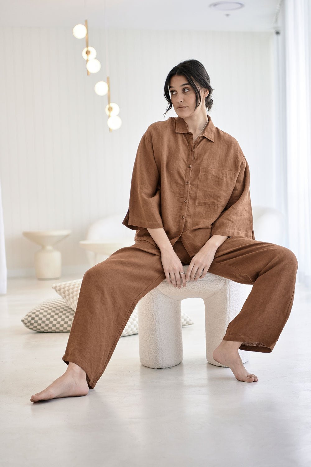 Wide Leg Linen Pant - Nutmeg - Eadie Lifestyle