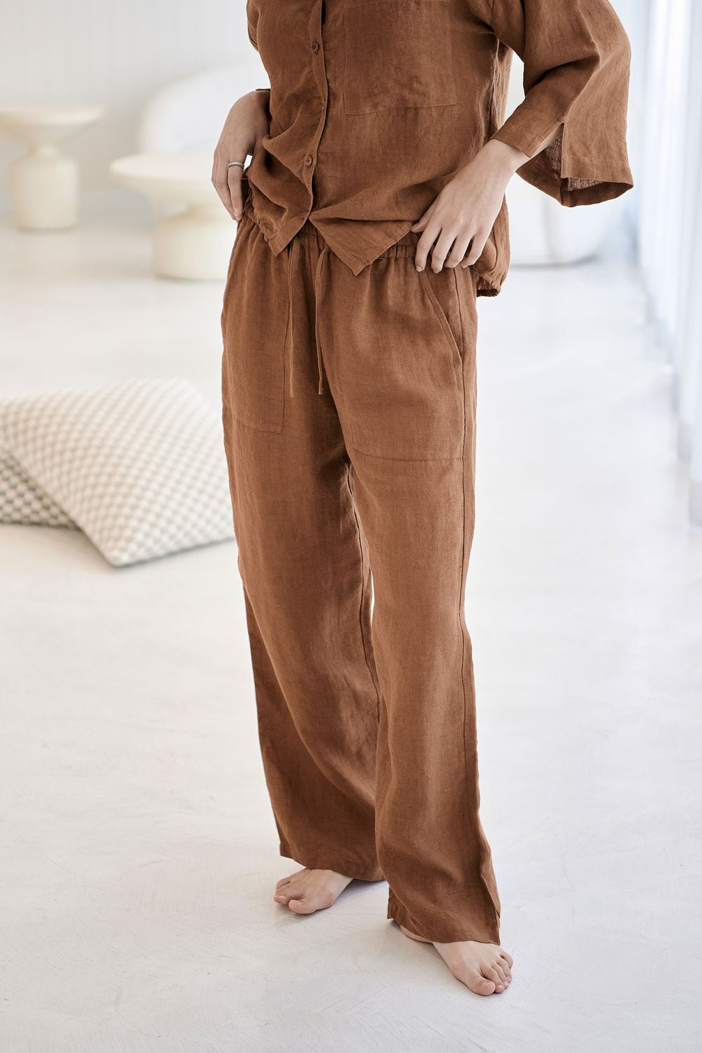 Wide Leg Linen Pant - Nutmeg - Eadie Lifestyle