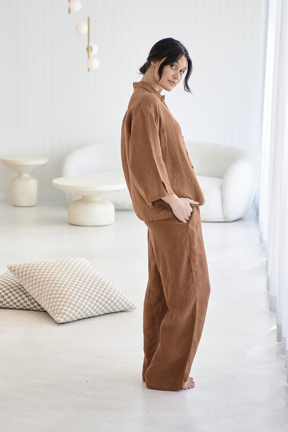 Wide Leg Linen Pant - Nutmeg - Eadie Lifestyle