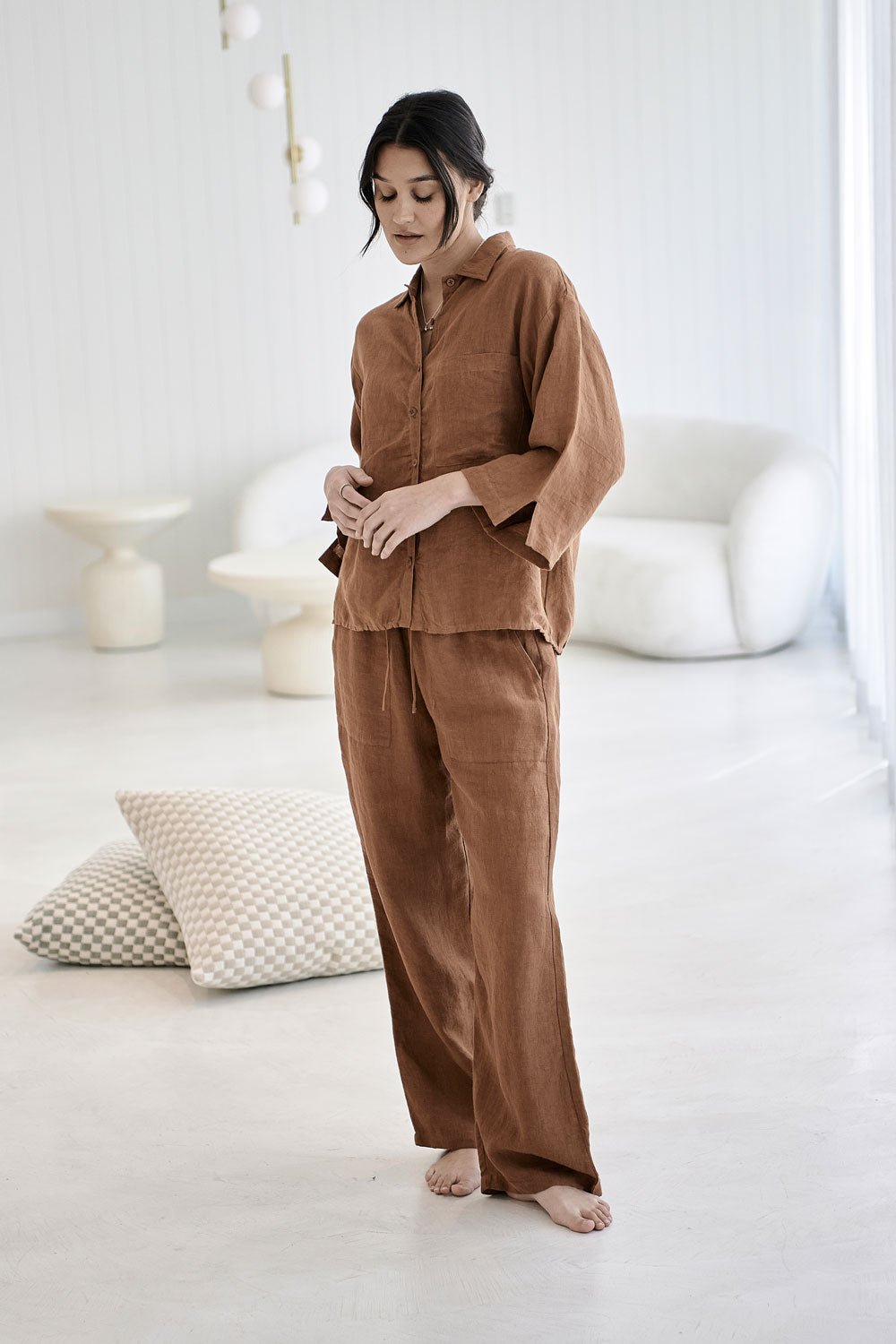 Wide Leg Linen Pant - Nutmeg - Eadie Lifestyle