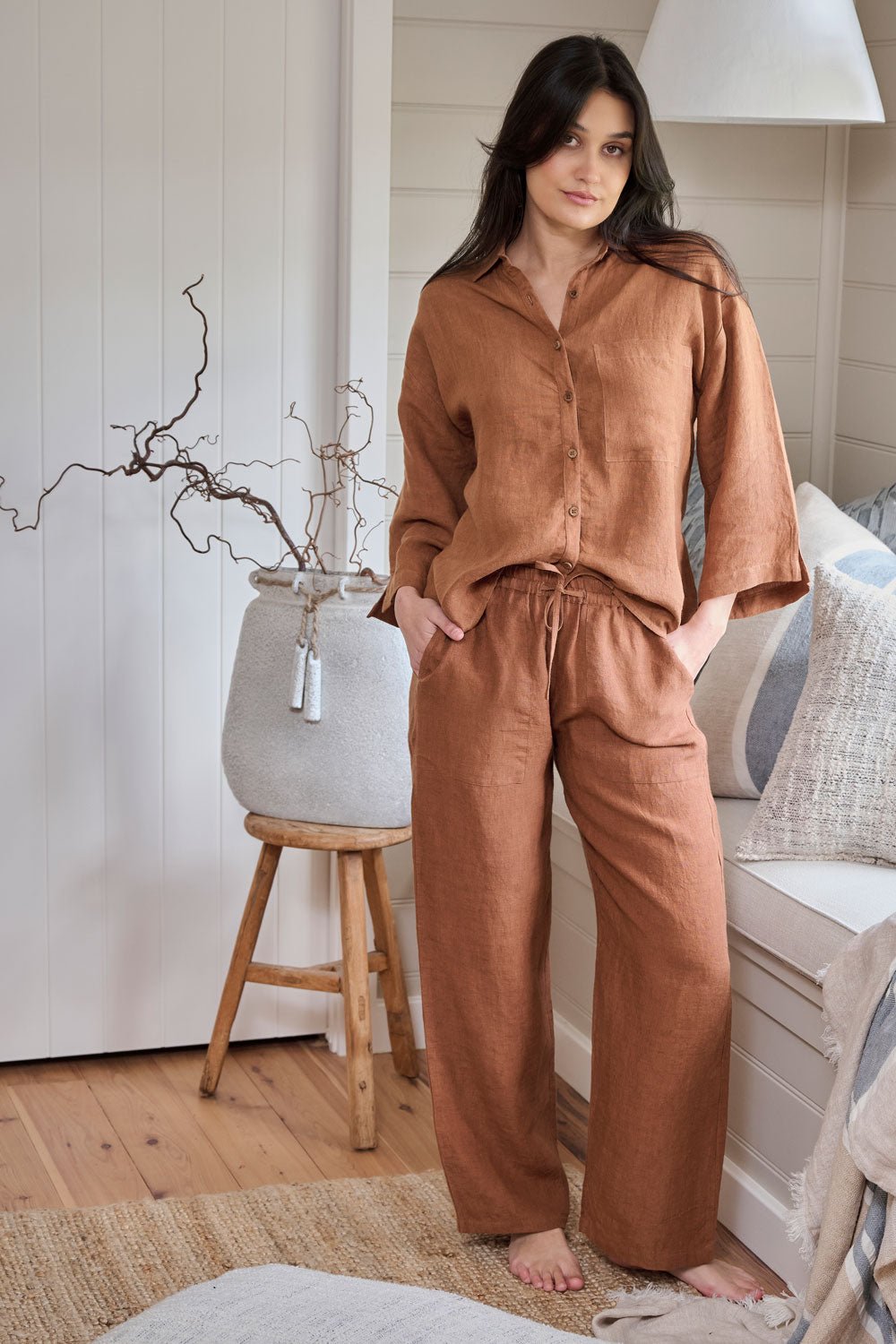 Wide Leg Linen Pant - Nutmeg - Eadie Lifestyle