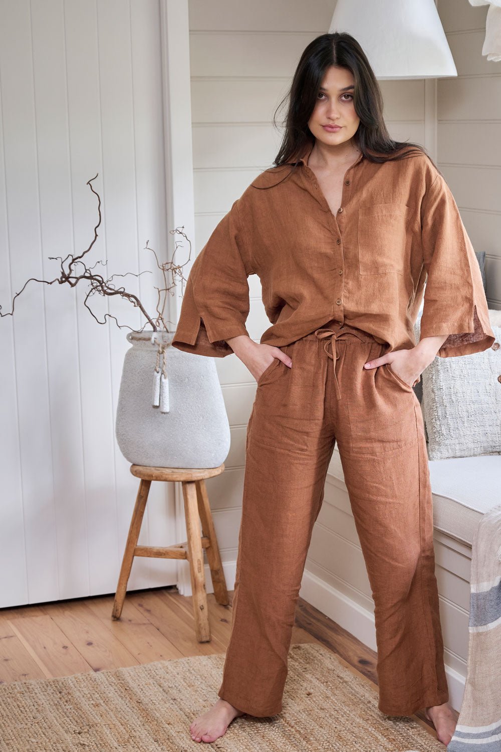 Wide Leg Linen Pant - Nutmeg - Eadie Lifestyle