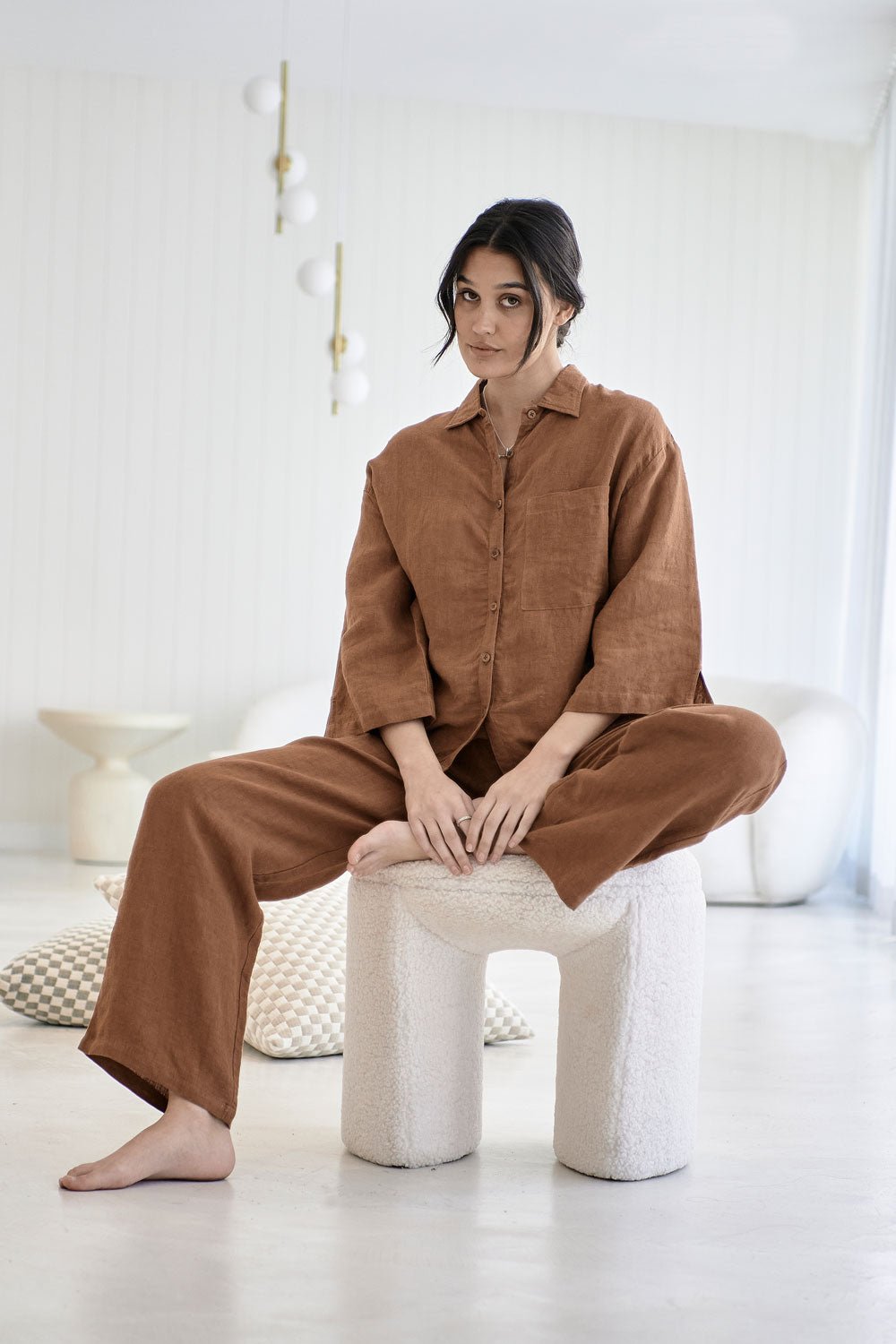 Wide Leg Linen Pant - Nutmeg - Eadie Lifestyle