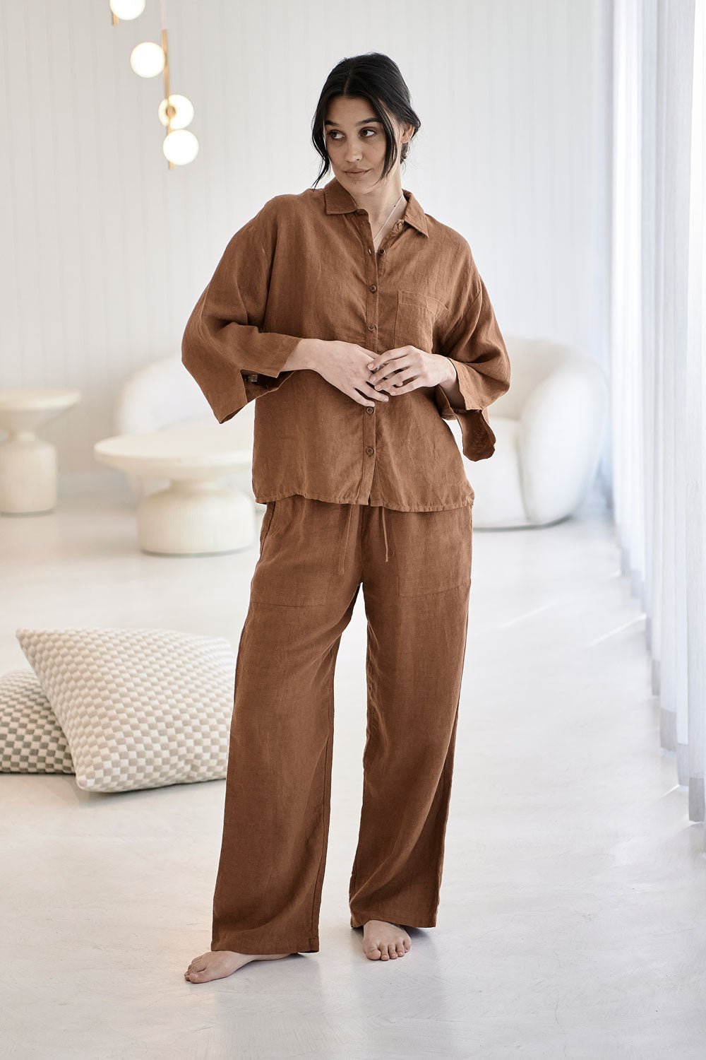 Wide Leg Linen Pant - Nutmeg - Eadie Lifestyle