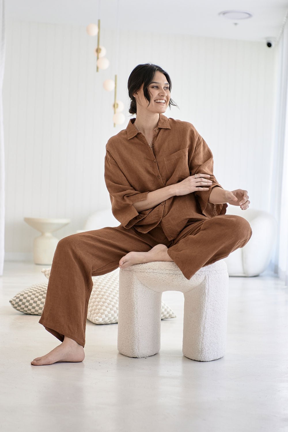 Wide Leg Linen Pant - Nutmeg - Eadie Lifestyle